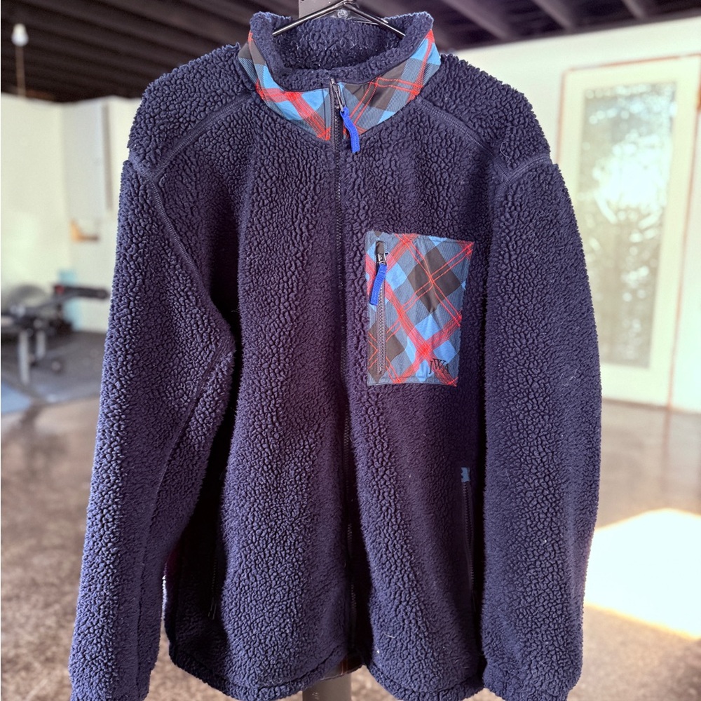 Uniqlo JW Anderson Navy Fleece Jacket with Plaid Accents